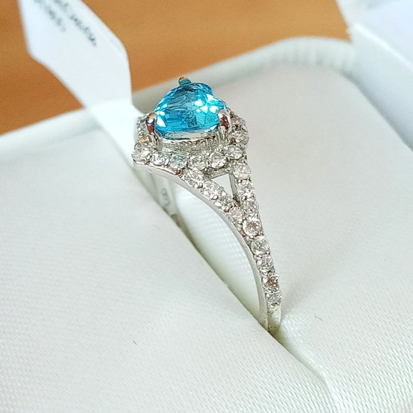 (SOLD) 14K Heart-Shaped Blue Topaz Diamond Ring Sz 5.75 - Picture 6 of 11